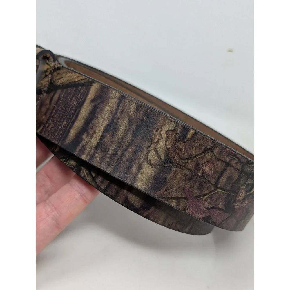 Camouflage Genuine Leather Double Prong Belt Forest Oak Camo 1402 Mens Size M